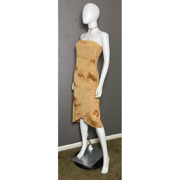 Y2K Brown Marbled Dye Crinkled Mesh Dress from Chelsey size Large - Picture 2 of 10